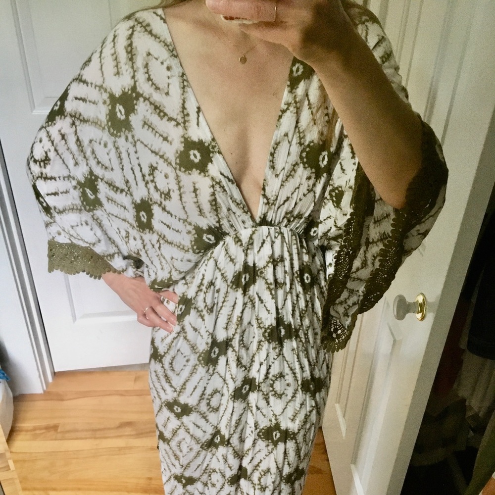 S-Twelve Kimono style deep V maxi dress.